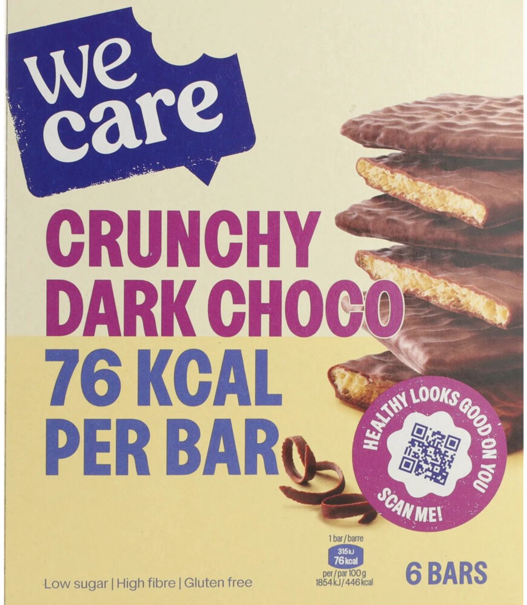 WeCare Bars Crunchy Dark Choco - 2 x 102 gr - Voordeelverpakking