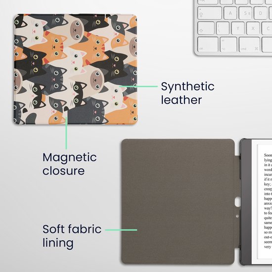 kwmobile e-reader hoesje geschikt voor Amazon Kindle Scribe (2024) hoes - E reader flip case met magnetische sluiting - Ereader cover - Katten design in oranje / zwart / wit van kwmobile — afbeelding 4