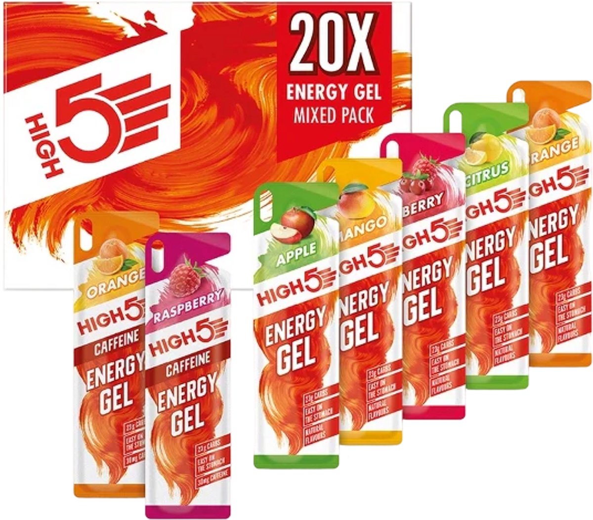 HIGH5 - Isotonic Energiegel - 20 x 40ml - Variatie pack bundel - Diverse Smaken - 4x Caffeine gel & 16x standaard gel - Isotone Sportgel