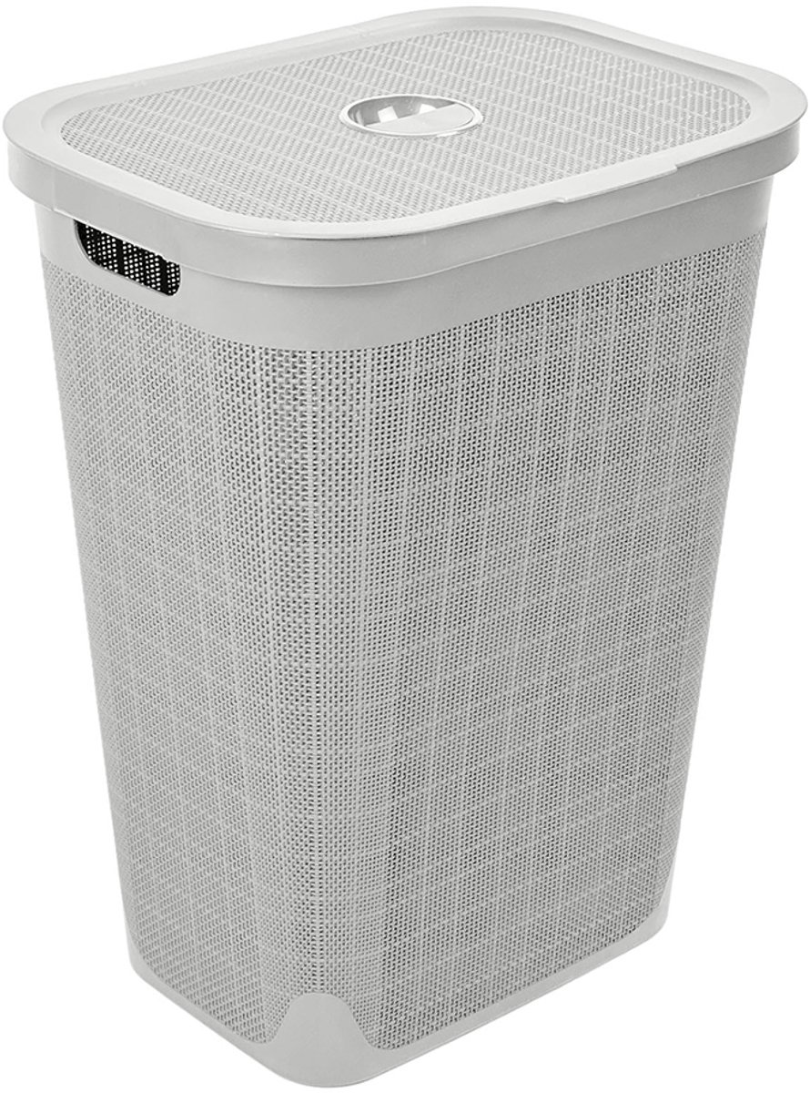 Wasmand 'Hessian' - 60 Liter - Wasbox met deksel - Lichtgrijs