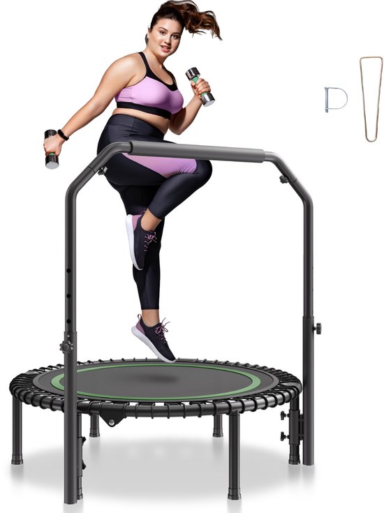 40" Opvouwbare Minitrampoline, Fitness-Rebounder, Max. Belasting 330 Lbs, Verstelbare Schuimrubberen Handgreep met 4 Hoogtestanden, voor Trainingen voor Volwassenen Binnen En Buiten