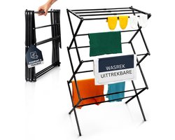 CLGP® Droogmolen met Voet voor Camping & Thuis - Wasrek Staand - Droogrek Inklapbaar - Zwart