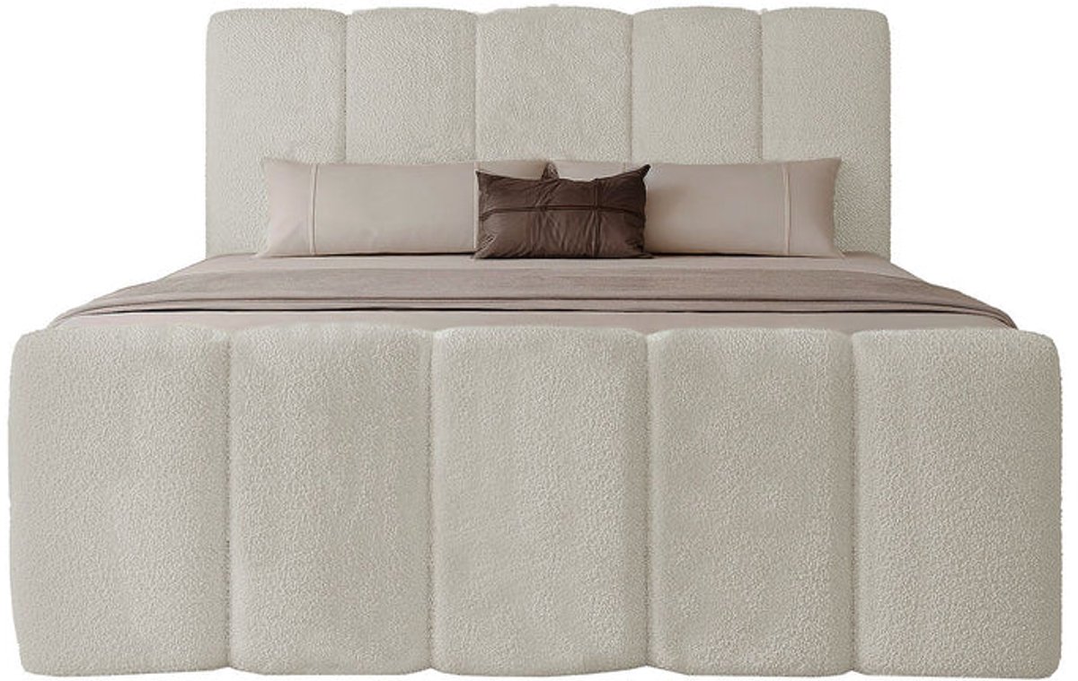 Juskys Boxspringbed Manitoba - Bouclé stof - 180 x 200 cm - Incl. Opbergvak Beige