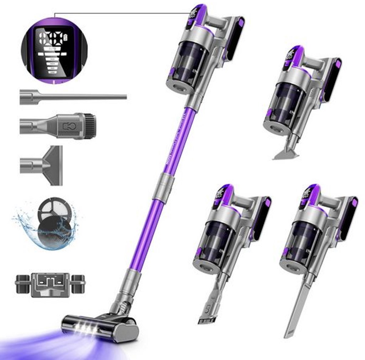 Redkey X18 Steelstofzuiger Draadloos-Handstofzuiger-33KPa/500W Draagbare Stofzuiger met Steel - Accustofzuiger 8-in-1 met LED-licht borstel-60 Minuten Runtime