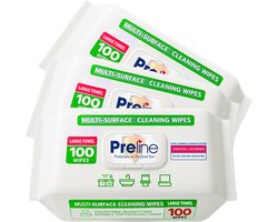 VoordeelPakket/3x Preline Multi Surface Schoonmaakdoekjes,Praktische Multifunctionele Doeken,Extra Dik En Breed,Witte Zeepgeur,Vrij van SLS/SLES/Bleekmiddel,Voor Huishouden, Keuken,Badkamer,Toilet(3x100 stuks/300 stuks)