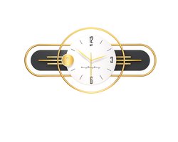 Luxaliving - wandklok industrieel Goud - Design Wandklok -L80 x B38CM - Stil uurwerk - Wandklokken - Klokken - Gouden Muurklok - Wandklok Modern - Metaal - Design Wandklok