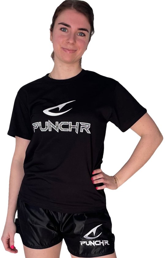 PunchR™ Logo's Sportswear T-Shirt Katoen Zwart Wit - XL