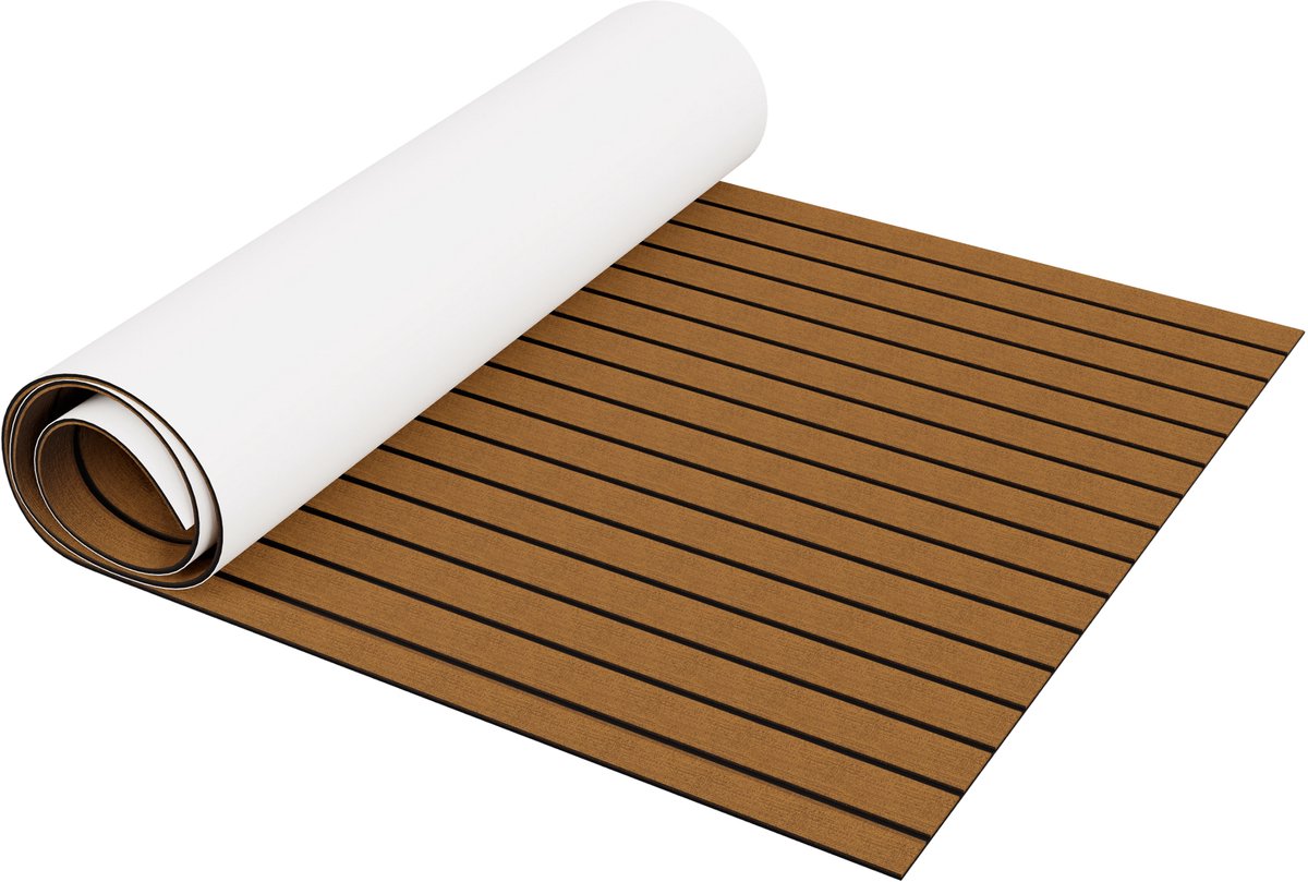 NAIZY Bootvloer Zelfklevende Eva Foam Bootbekleding Dekmat Bootmat Teak Imitatie Boottapijt Marinetapijt voor Boten Jachten Motorboten Speedboten 240x45 cm, Bruin