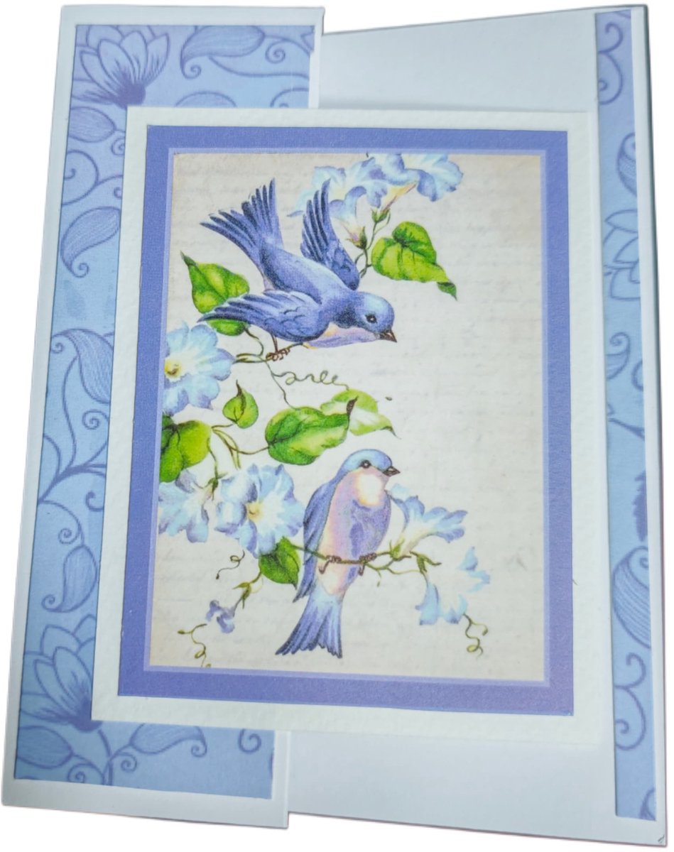40% discount:Luxe- Wenskaart met Blauwe Vogels en Bloemen – Handgemaakt & Dubbelgevouwen (Luxury Greeting Card with Blue Birds and Flowers – Handmade & Folded)