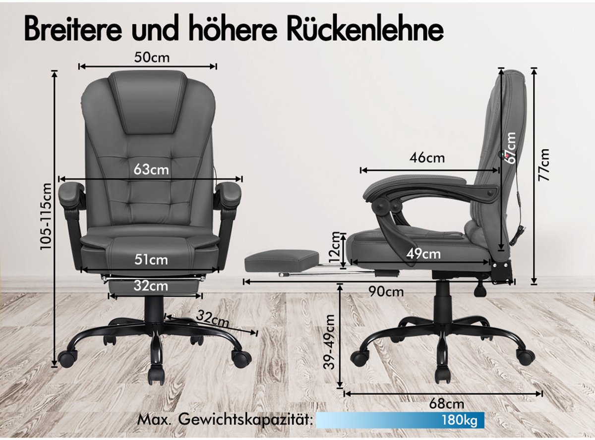 Computer/gaming Ergonomische Bureaustoel met Massagemodi - afbeelding 2