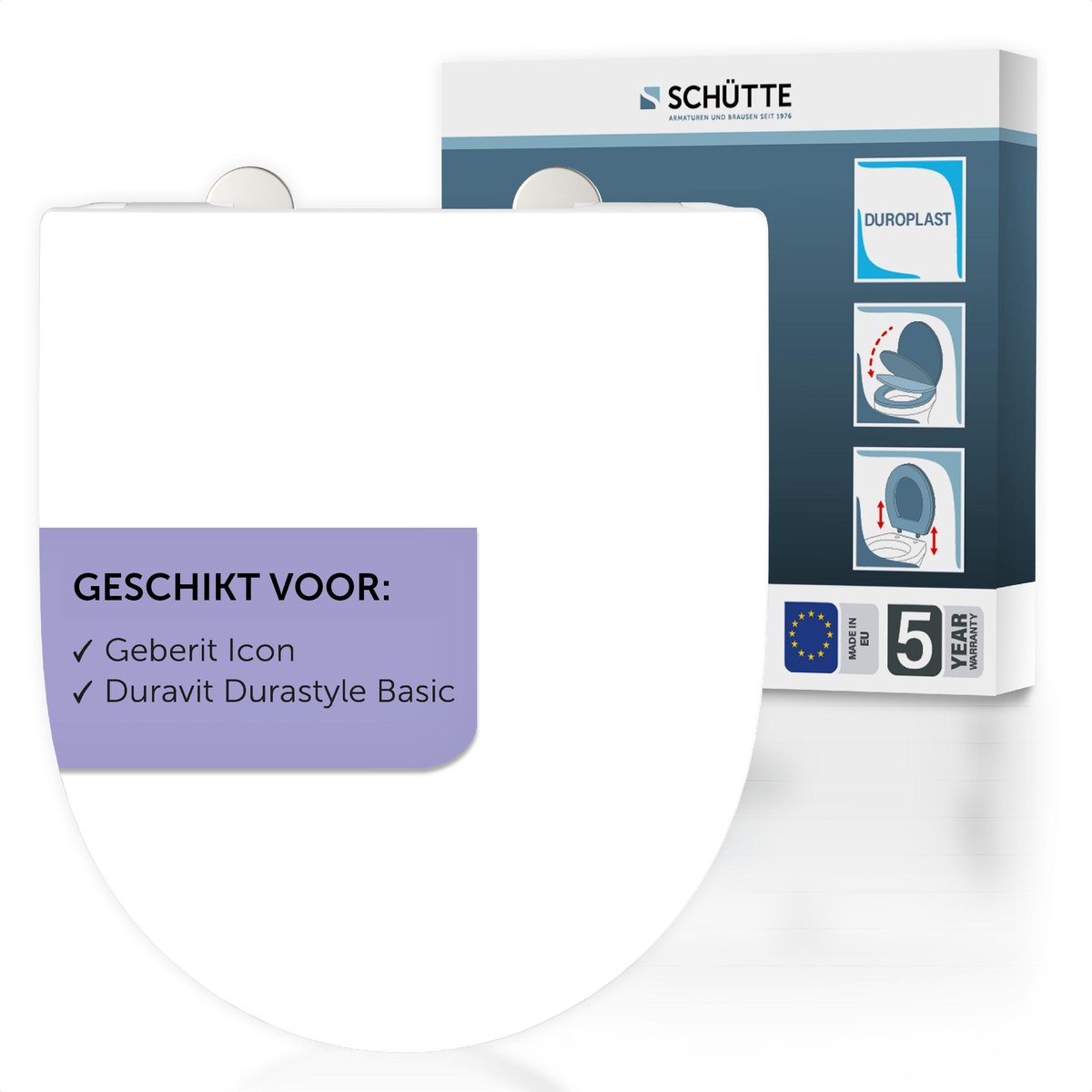 SCHÜTTE WC-Bril 82813 PRO 6 - D-vorm - Valrem - Afneembaar - Geschikt voor Geberit ICON, Duravit DURASTYLE BASIC - Belastbaar tot 250 kg