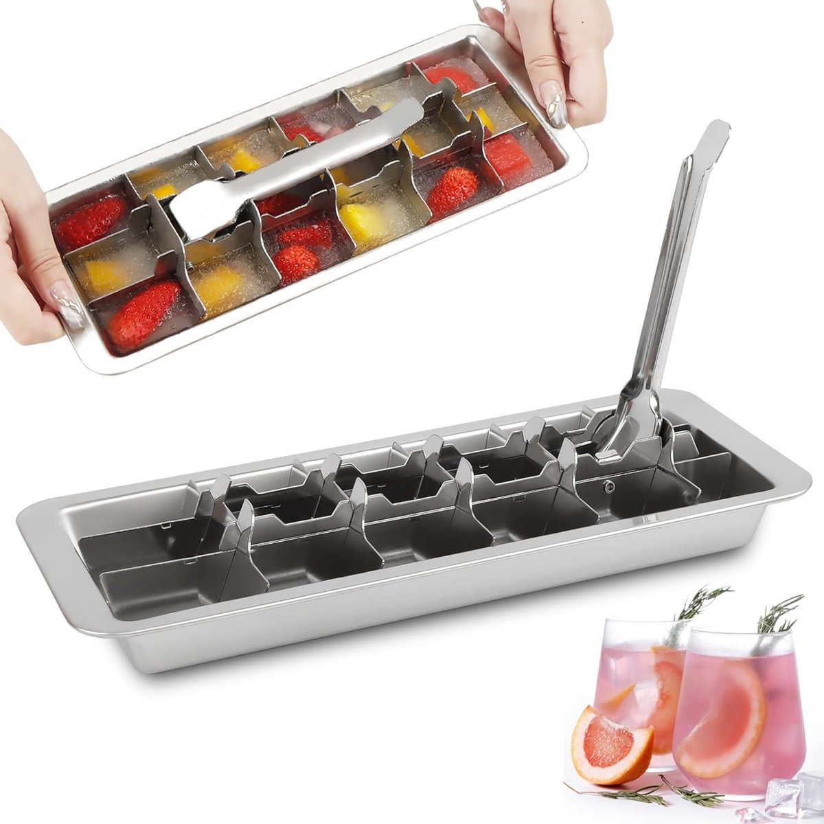 IJsblokjesvorm - IJsblokjesvorm - Opbergdoos - Roestvrij staal IJsblokjesvorm voor 18 blokjes - Gemakkelijk te demonteren, multifunctioneel, ideaal voor cocktailparty's, feesten en dagelijks gebruik