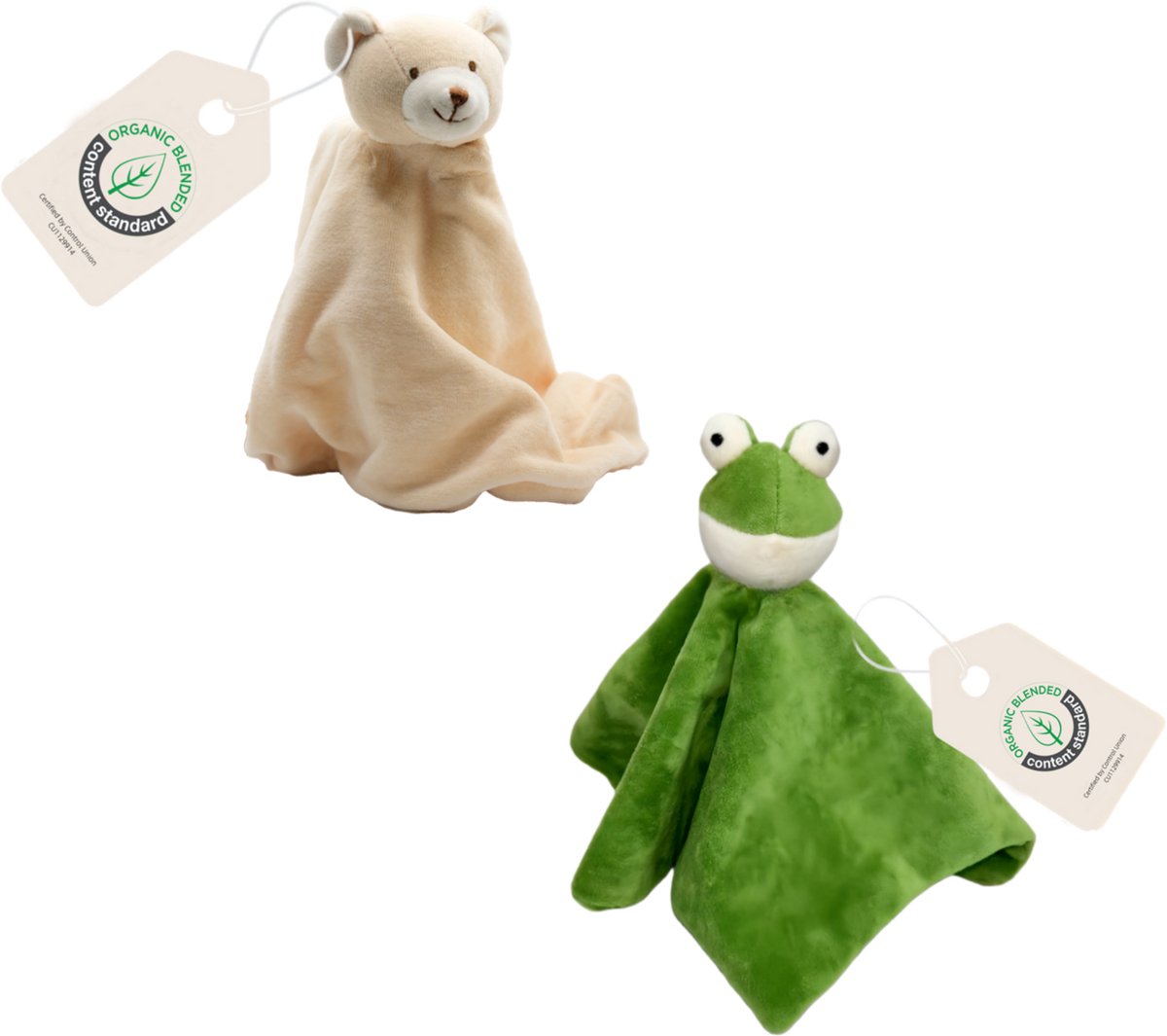 Cute since 1999 - Biologisch Knuffeldoekje - Beer & kikker - Doudou - 2 stuks - 35 x 35 cm