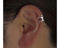 GoedeDoelen.Shop | Klem-Oorbel Human | Zilverkleurig | Ear Cuff | Afmeting 1 x 1 CM | Human | Mens | Oorsieraad | Statement Sieraad | Wellness-House