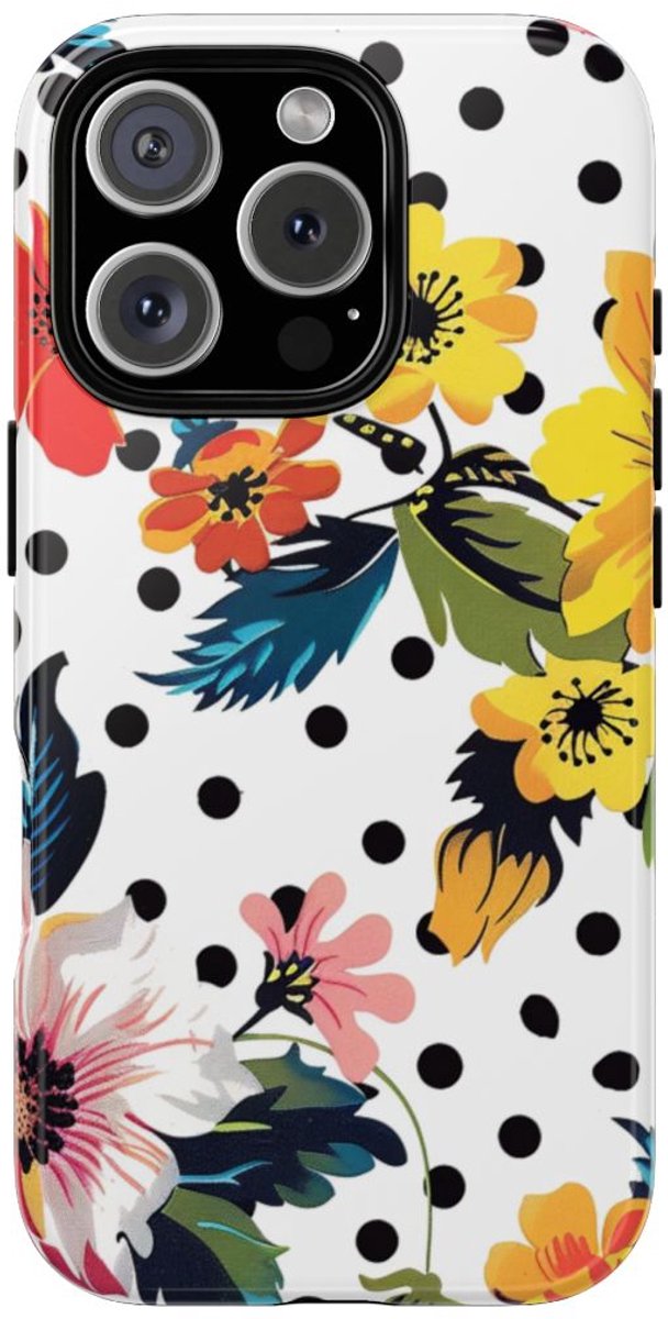 Kleurrijk Bloemenpatroon met Polkadots – Telefoonhoesje Geschikt voor iPhone 16 Pro