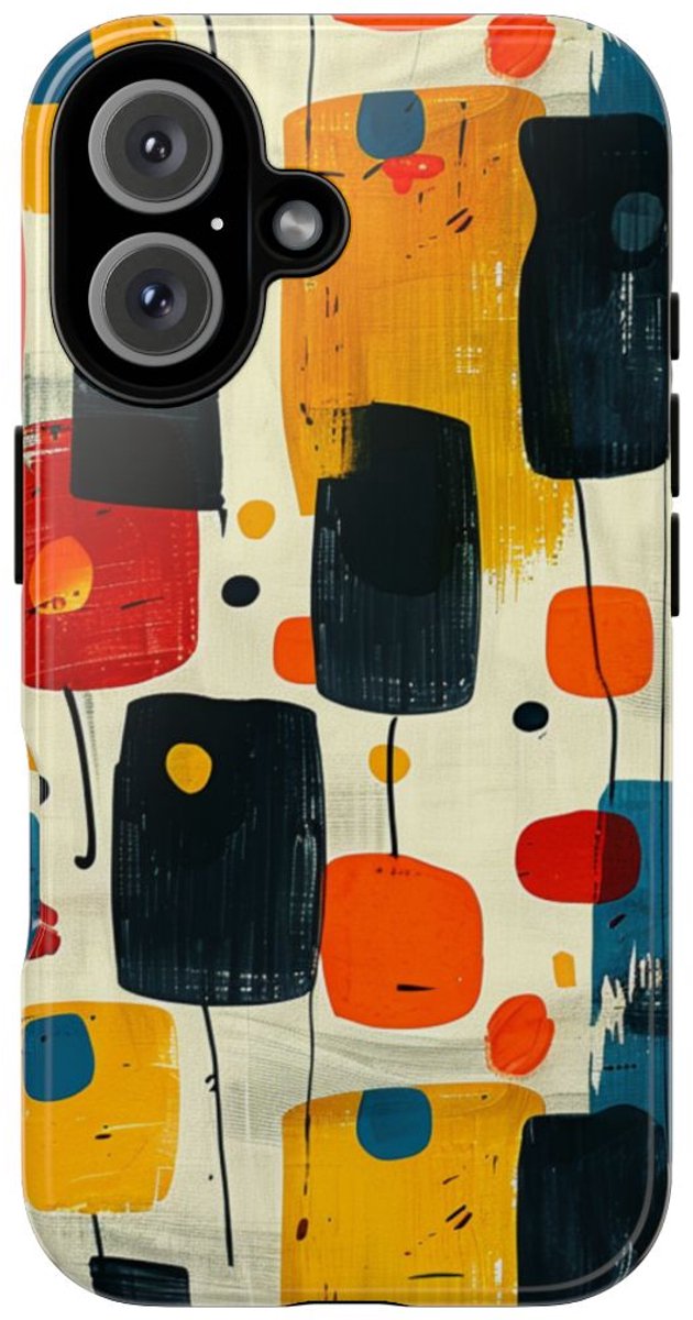 Mid-Century Abstract Geometrisch Patroon – Telefoonhoesje Geschikt voor iPhone 16