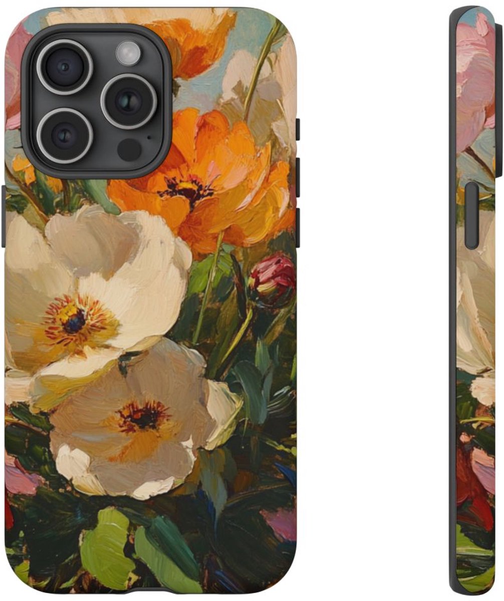 Kleurrijke Bloemen in Olieverf – Telefoonhoesje Geschikt voor iPhone 15 Pro Max