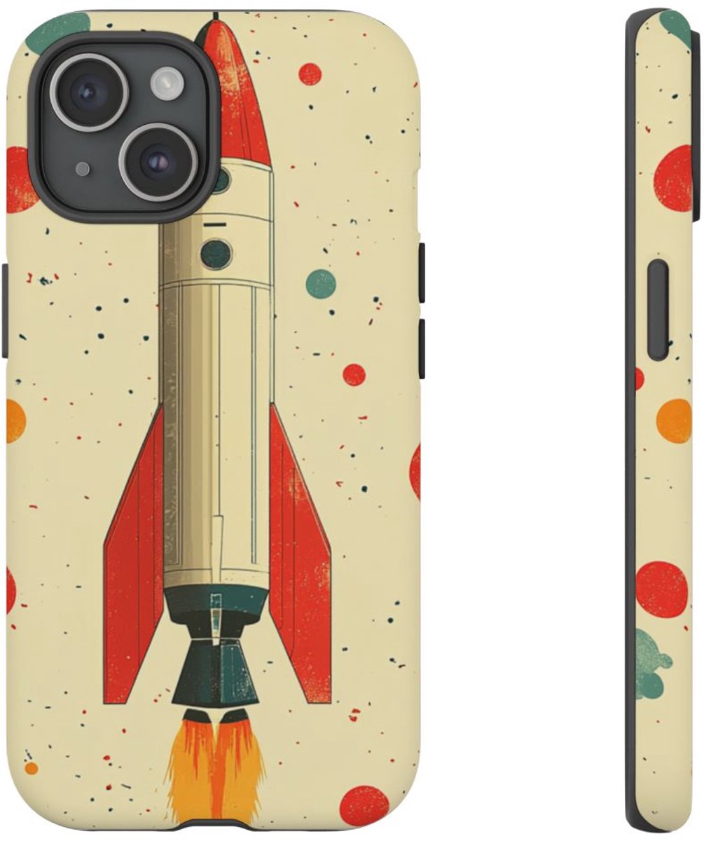 Retro Raketjes Patroon – Telefoonhoesje Geschikt voor iPhone 15