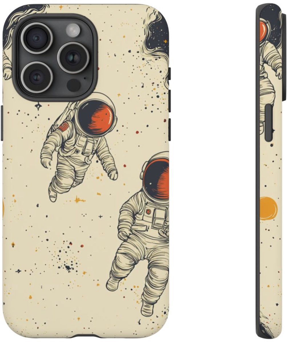 Kleine Astronauten in Ruimtepatroon – Telefoonhoesje Geschikt voor iPhone 15 Pro Max
