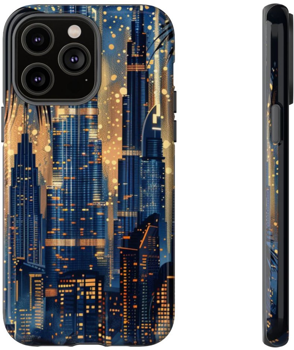 Stadssilhouet bij Nacht met Palmen – Telefoonhoesje Geschikt voor iPhone 14 Pro Max