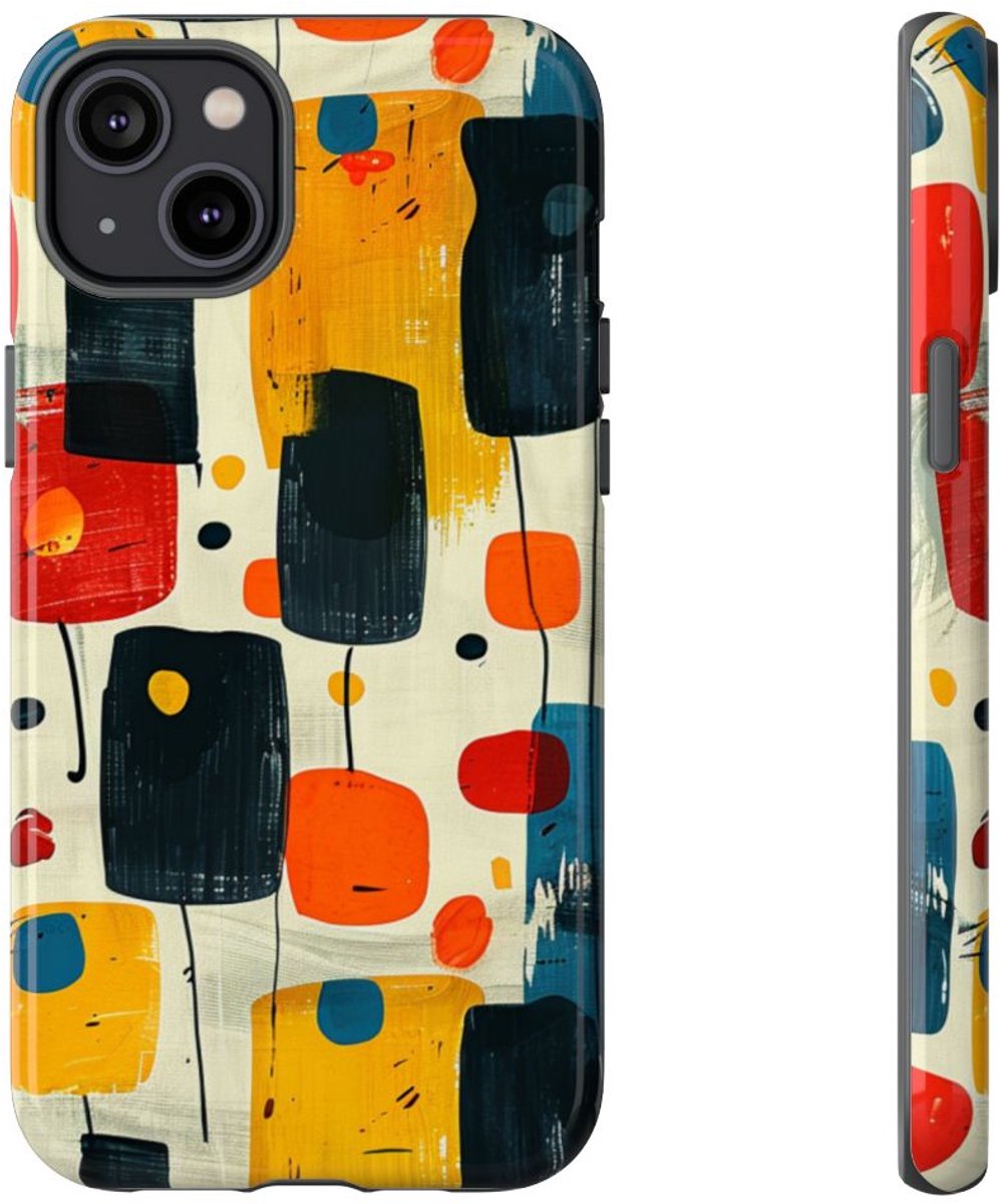 Mid-Century Abstract Geometrisch Patroon – Telefoonhoesje Geschikt voor iPhone 14 Plus