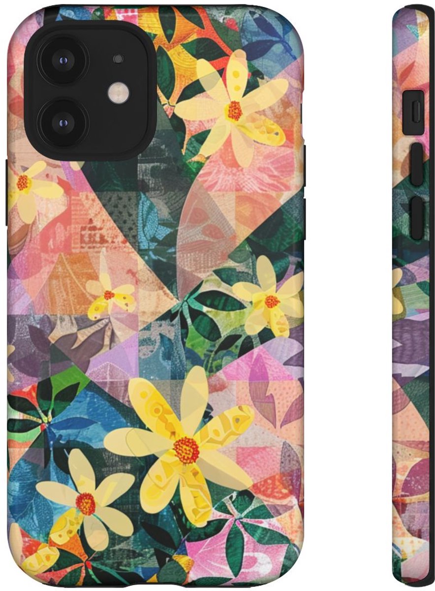 Abstract Bloemmotief met Geometrisch Patroon – Telefoonhoesje Geschikt voor iPhone 12