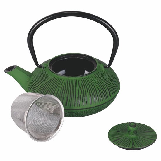 Mooie Gietijzeren Theepot - Zwart Geëmailleerd Van Binnen Met Vlinder Relief 0 8 L Ook Te Gebruiken Als Waterketel Op Uw Houtkachel