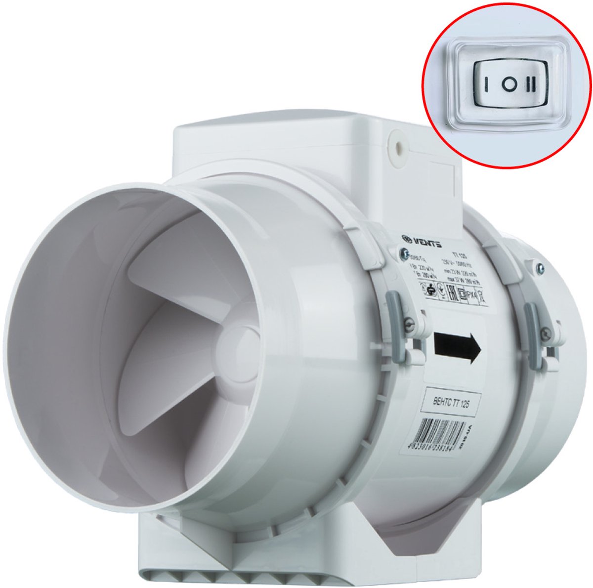 Vents TT buisventilator 125 mm - Met 2-standen schakelaar - 280 m³/h
