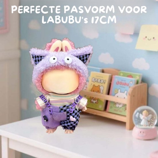 Creepy Hoodie Kleding met Oogjes - Split Boerenpakje Half Bruin Denim & Half Zacht Pluche - Cute & Spooky Outfit Accessoire Geschikt voor Labubu (Pop Niet Inbegrepen) van Merkloos — afbeelding 4
