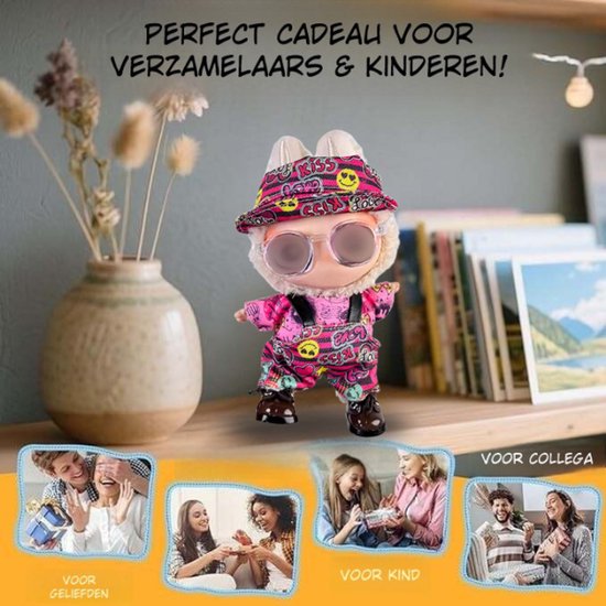 Festival Outfitje Kleding - In Velle Roze en Blauwe Kleuren - Met Brilletje en Schoentjes - Speels & Cute Accessoire Geschikt voor Labubu (Pop Niet Inbegrepen) van Merkloos — afbeelding 2