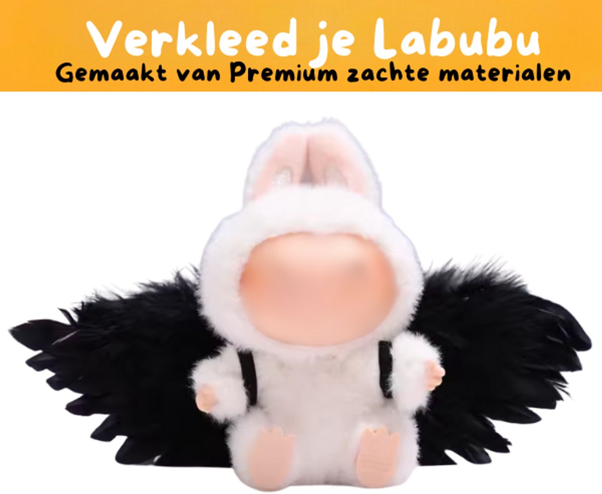Zwarte Engel Vleugels Accessoire – Mysterieus & Schattig Geschikt voor Labubu (Pop Niet Inbegrepen)