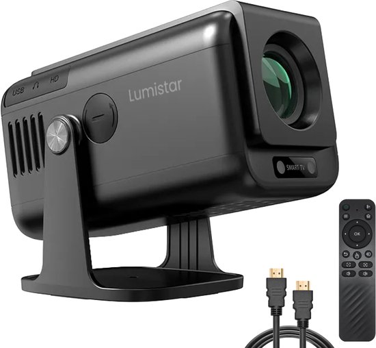 Lumistar® Pro+ Mini Beamer - Alles-in-één Smart TV Projector - 2025 model - Android 13.0 & iOS - WiFi 6 & Bluetooth 5.2 - 4k ondersteuning - Beamer - Inclusief Hdmi kabel - Home Cinema - Zwart