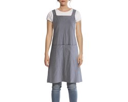 FBBULES Schort met Zak Katoen en Linen Unisex Japanse Stijl Apron voor Chef Keuken Koken Tuin Planten Crafting Workshop Bib voor Mannen en Vrouwen,Grijs