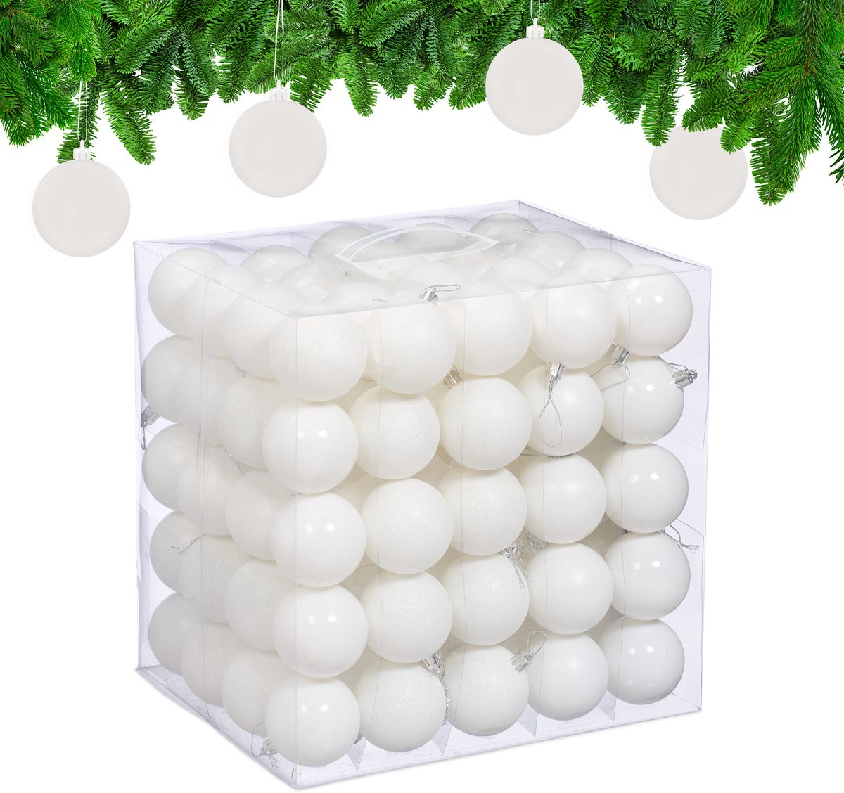 Kerstballen set van 100 - Ø 6 cm - kunststof - onbreekbaar - wit