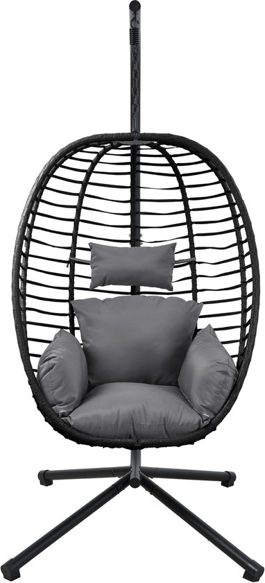 SVITA BELLY hangstoel met frame - lounge stoel hangstoel opvouwbare hangmand hangschommel buitenstoel zwart