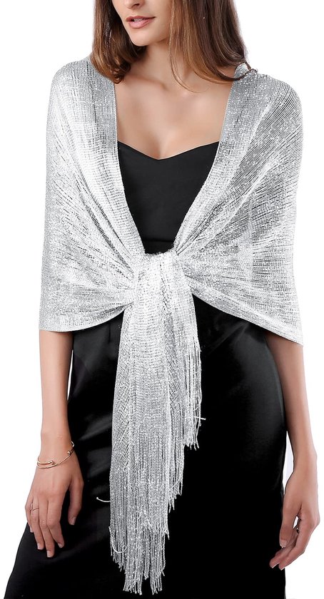 Dames avond wikkel stola sjaal voor jurken sprankelende metallic sjaals voor bruiloften, feesten, bruidsmeisjes, gala's