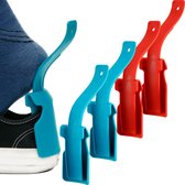 4-delige set, hulpmiddel voor het aantrekken van schoenen voor luie mensen, draagbare schoenlepel met handvat voor op reis, hulpmiddel om schoenen gemakkelijk aan en uit te trekken, plastic schoenlepel, geschikt voor de meeste schoenen en alle leefti