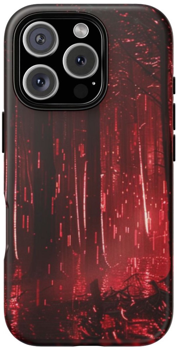 Donkerrood Verlichte Bos – Telefoonhoesje Geschikt voor iPhone 16 Pro