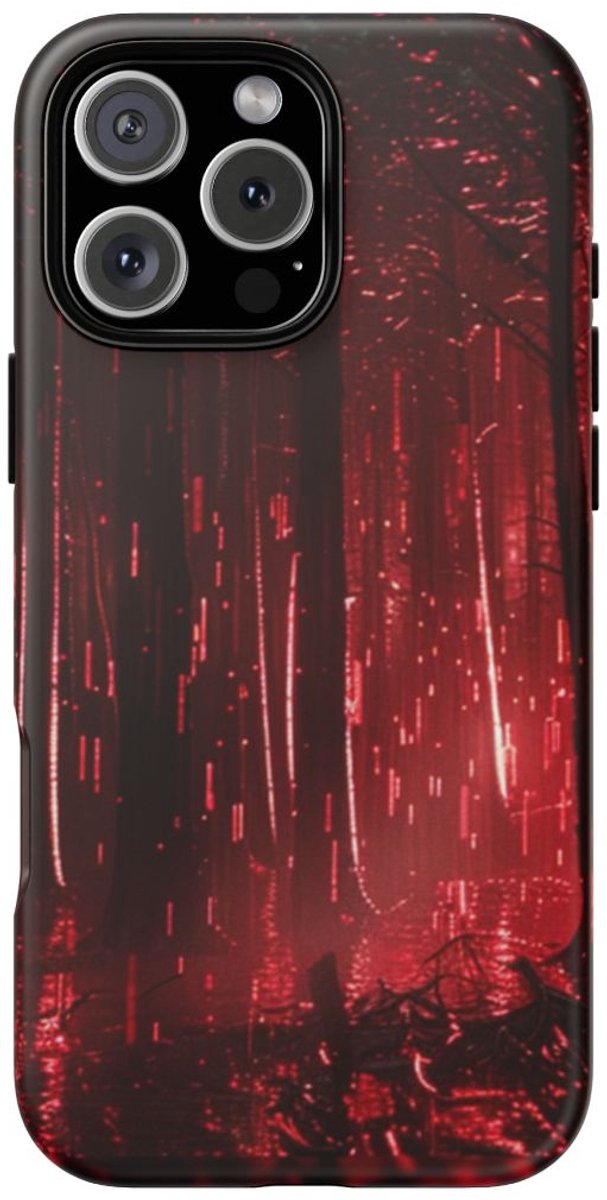 Donkerrood Verlichte Bos – Telefoonhoesje Geschikt voor iPhone 16 Pro Max