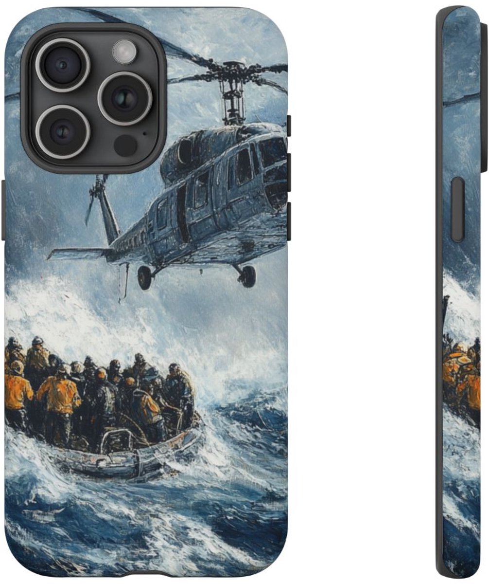 Helikopterredding op Zee in Olieverf – Telefoonhoesje Geschikt voor iPhone 15 Pro Max
