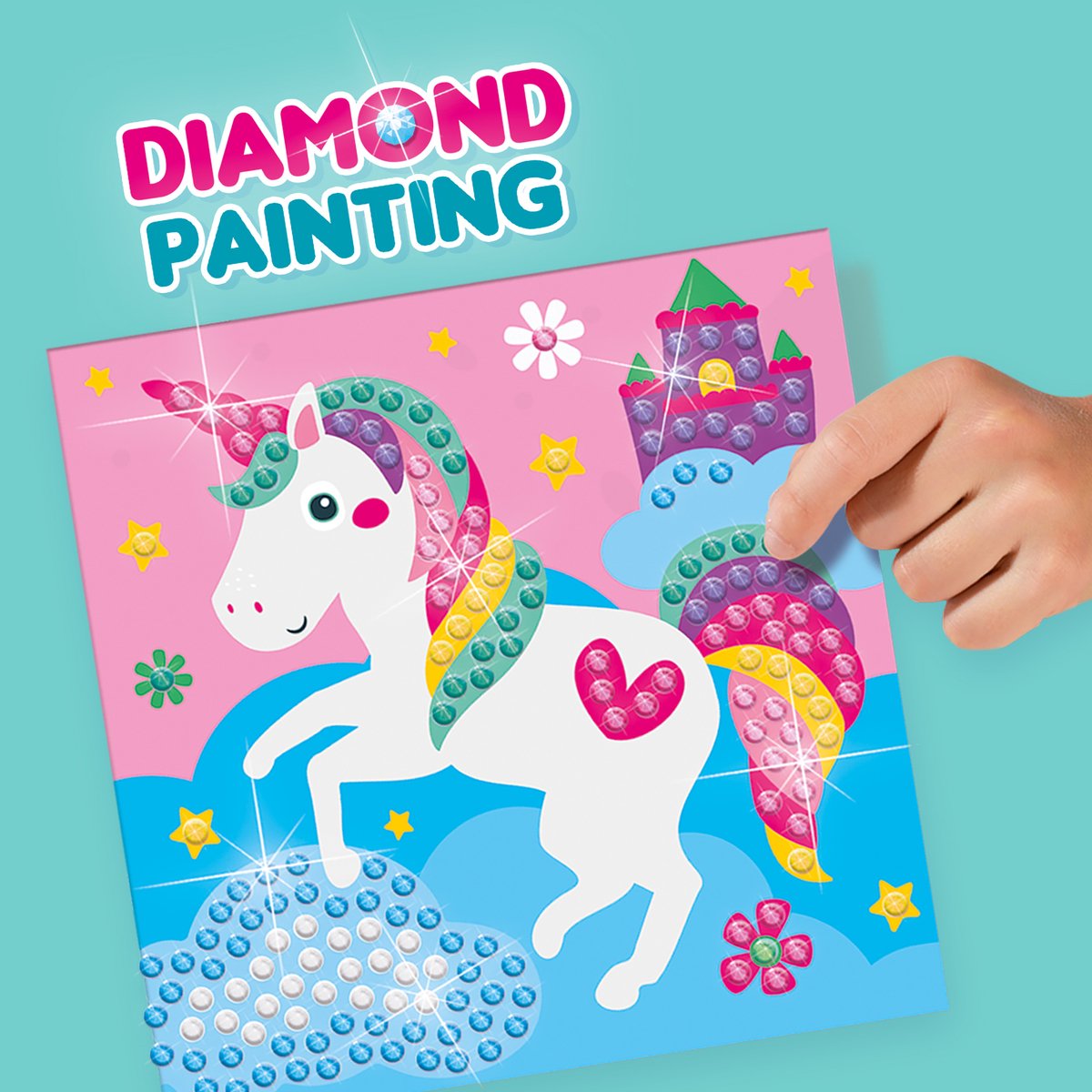 SES Creative - Hobby Pink - Diamond Painting - Vrolijke Dieren - Knutselen Meisjes - 1440 Diamant Stickers met 4 Gekleurde Kaarten - Vanaf 3 jaar — afbeelding 3