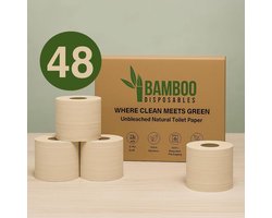 48 SuperRollen | Natuurlijk Zacht Ongebleekt 2-Laags Bamboe Toiletpapier | Duurzaam Eco Wc Papier