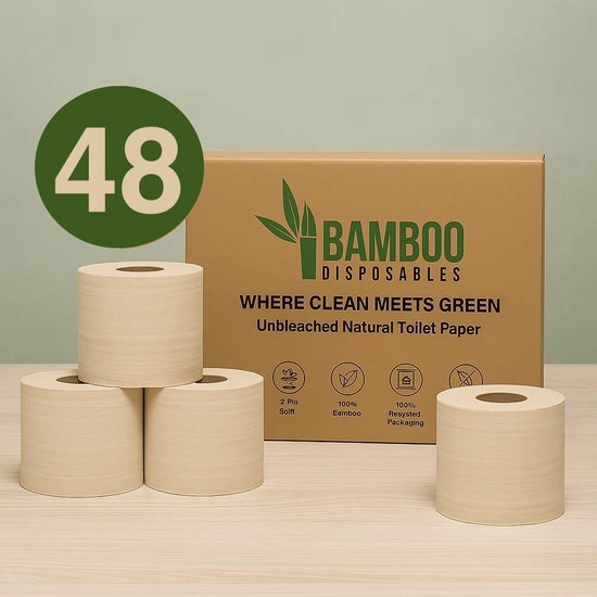 48 superrollen – 2-laags bamboe toiletpapier – ongebleekt
