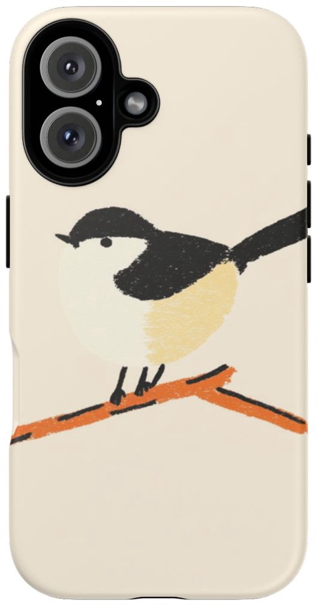 Minimalistische Vogelillustratie op Tak – Telefoonhoesje Geschikt voor iPhone 16