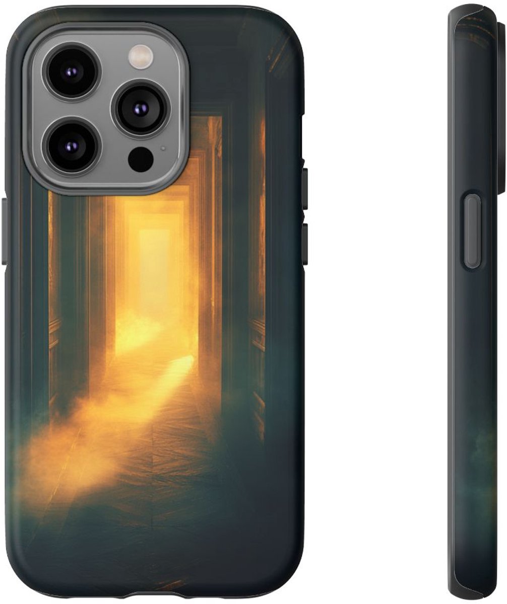 Mistige Verlichte Gang – Telefoonhoesje Geschikt voor iPhone 14 Pro