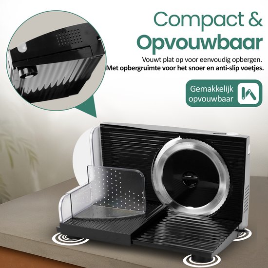 Emerio Multifunctionele Snijmachine - 110W, Dikte Verstelbaar 0-17mm - Solinger RVS Mes - Elektrische Snijmachine voor Brood, Kaas en Vlees - Broodsnijmachine Elektrisch - MS-125000.1 Allessnijder Zwart van Emerio — afbeelding 5