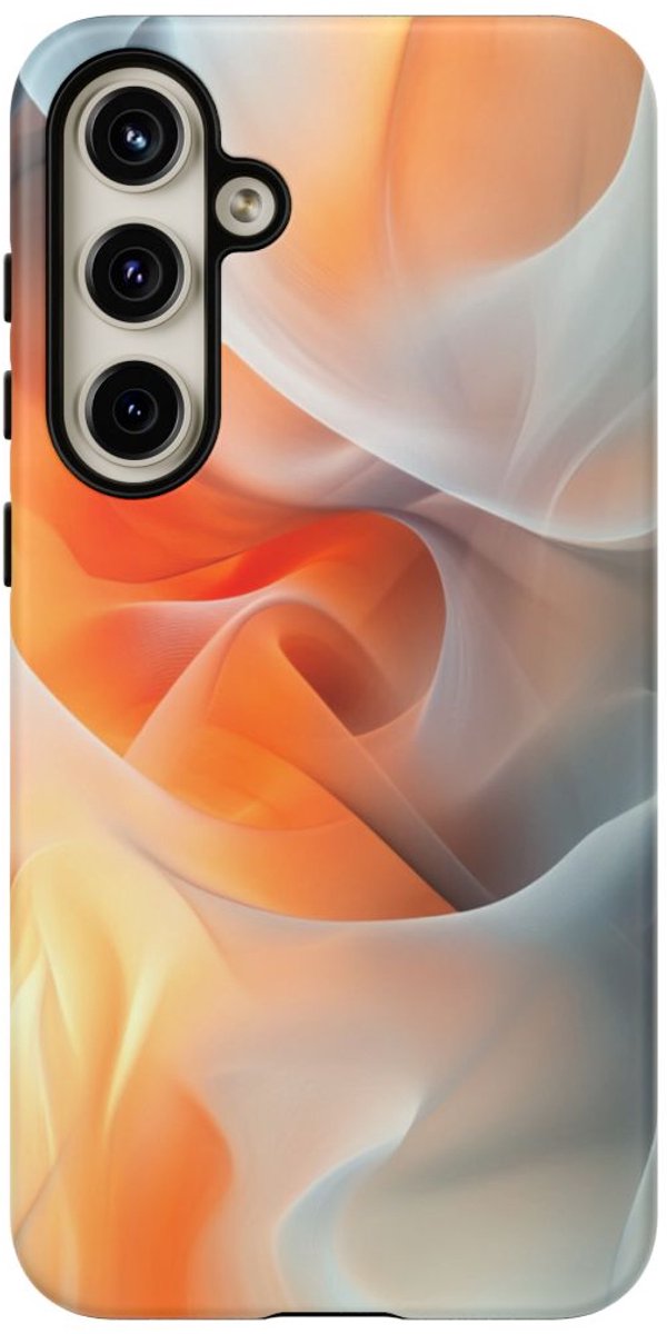 Abstracte Oranje en Grijze Stroming – Telefoonhoesje Geschikt voor Galaxy S24 Plus