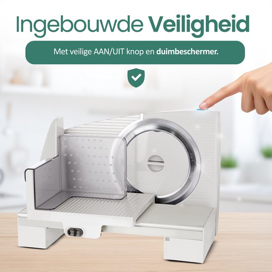 Emerio Multifunctionele Snijmachine - 110W - Dikte Verstelbaar 0-15mm - RVS Mes - Elektrische Snijmachine voor Brood, Kaas en Vlees - Broodsnijmachine Elektrisch - MS-125001 Allessnijder Wit