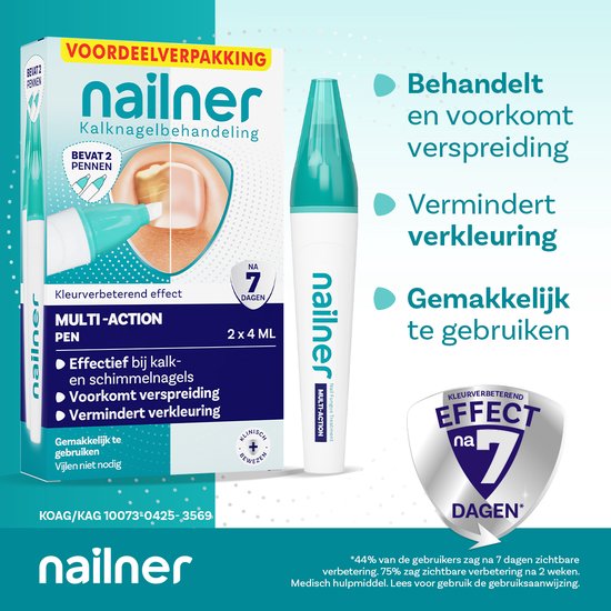 Nailner Multi-Action Pen voordeelverpakking. Behandelt en voorkomt kalknagels en schimmelnagels. Effectief en gemakkelijk te gebruiken.