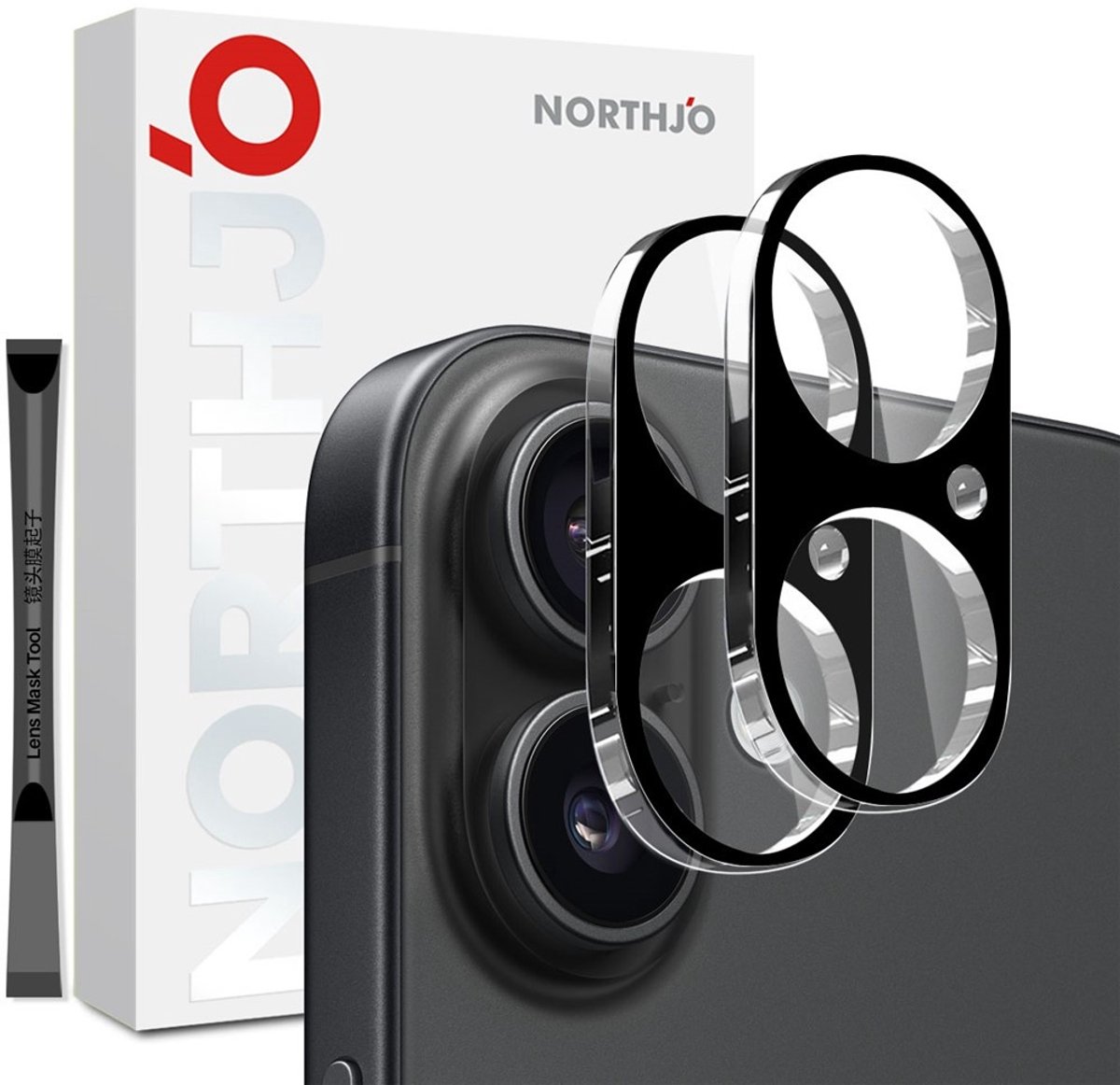 NORTHJO Camera Lens Protector - Geschikt voor iPhone 17 Camera Lens Protector - NORTHJO 9H Tempered Glass Duo-Pack - Zwart
